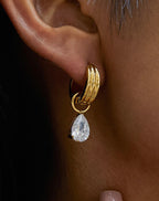 Saffrom Gold Non-Tarnish Teardrop CZ Mismatch Earrings
