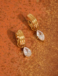 Saffrom Gold Non-Tarnish Teardrop CZ Mismatch Earrings