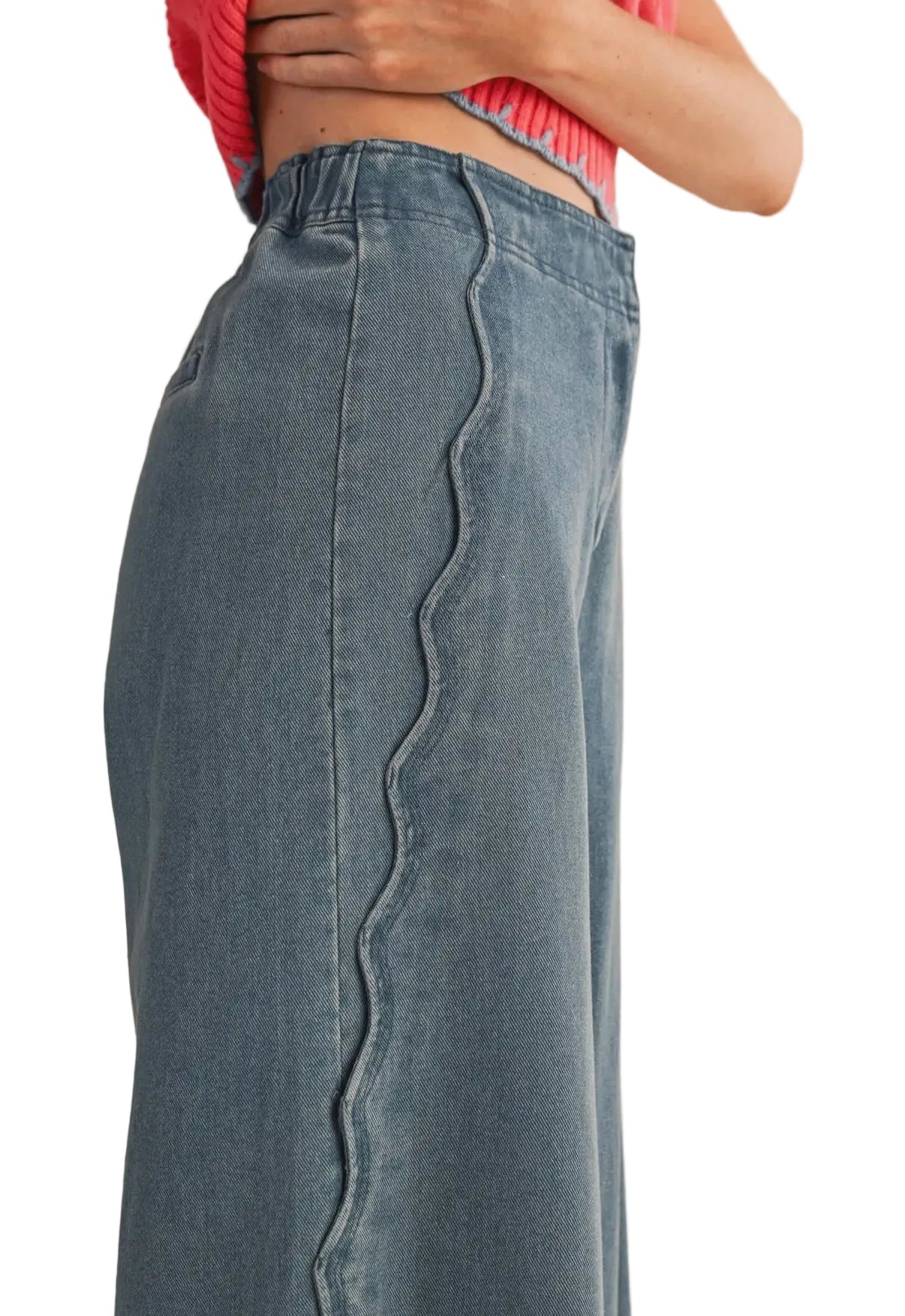 Scalloped Wide Leg Jeans