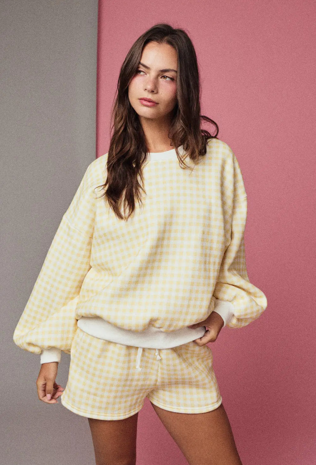 Gingham Short Set Yellow Checkered