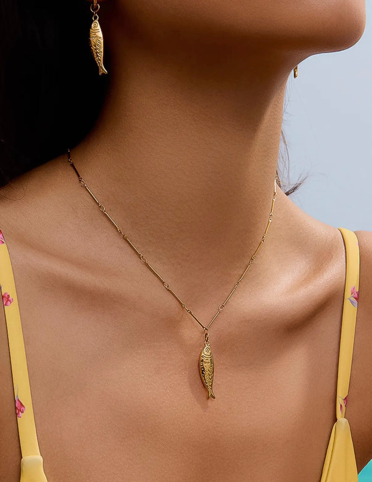 Coralie Gold Non-Tarnish Fish Pendant Chain Necklace