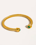 Vail Gold Non-Tarnish Stone Braided Bangle- Green