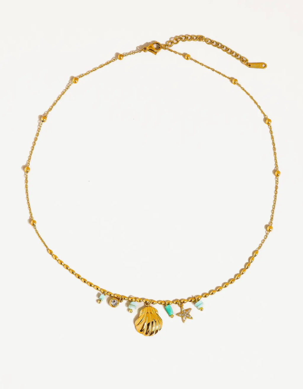 Summer Non-Tarnish Gold Shell and Star Necklace- Green