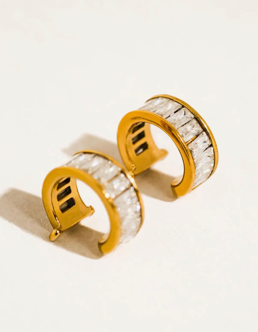 Olianne Gold Non-Tarnish Baguette Ear Cuff Earrings
