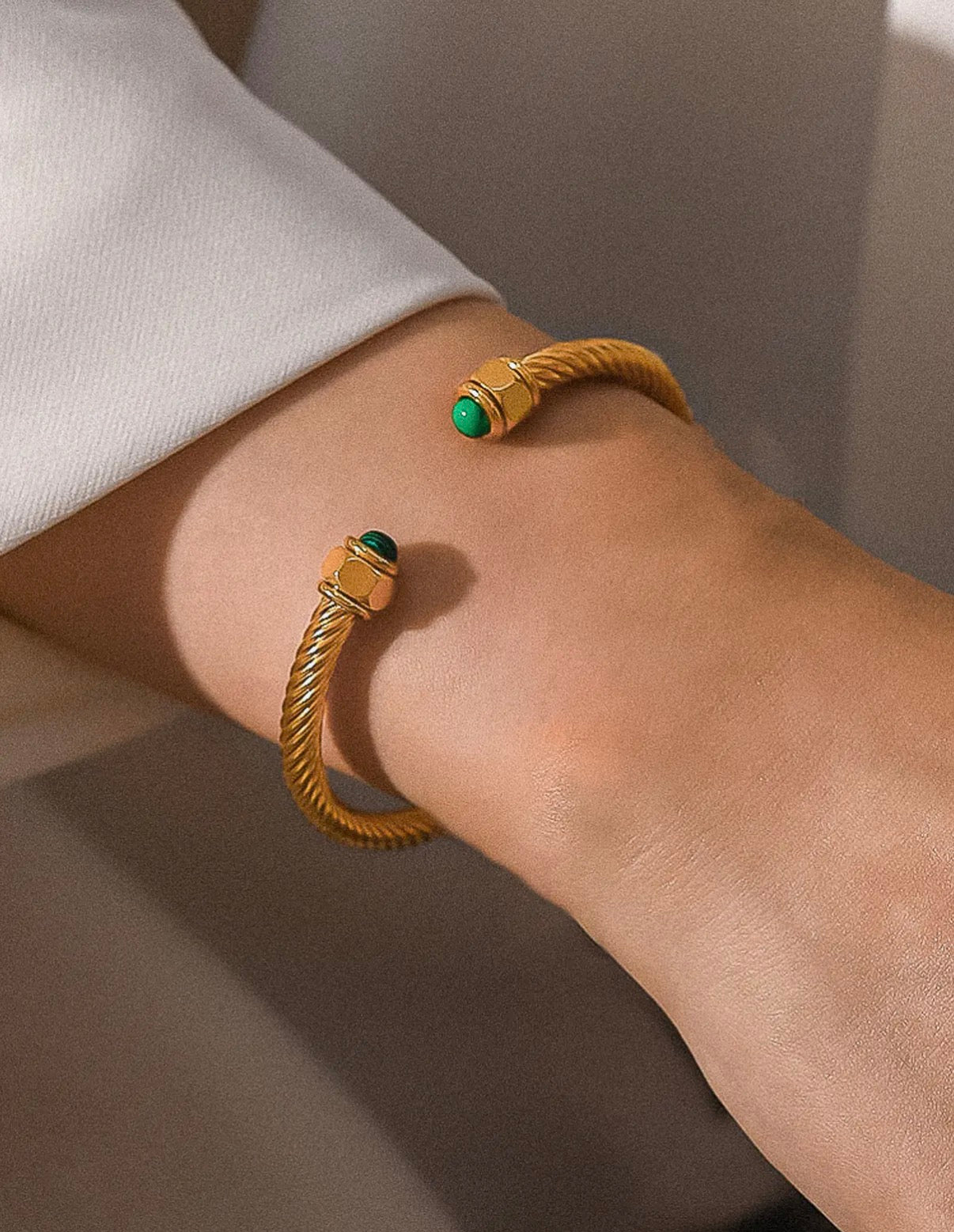 Vail Gold Non-Tarnish Stone Braided Bangle- Green