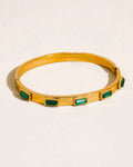 Tanith Gold Non-Tarnish Baguette CZ bangle Bracelet- Green