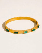 Tanith Gold Non-Tarnish Baguette CZ bangle Bracelet- Green