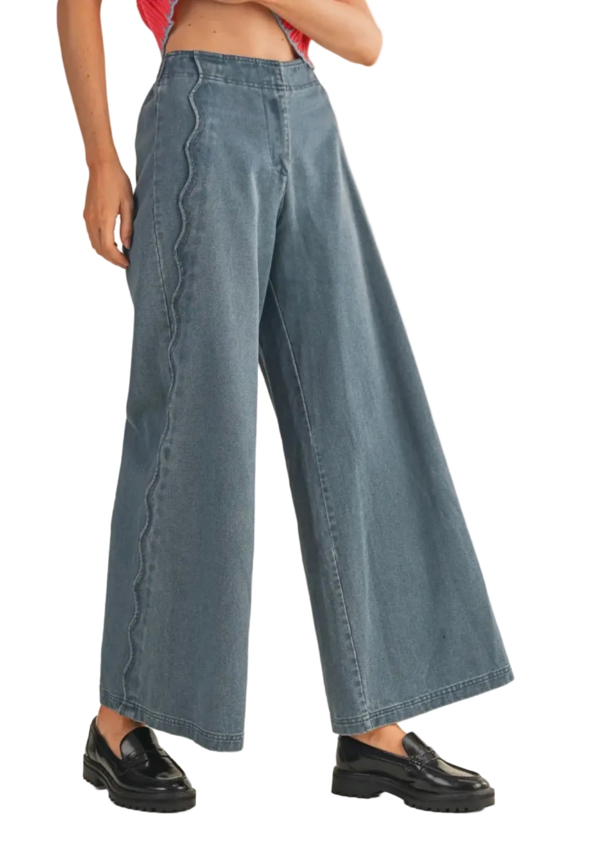 Scalloped Wide Leg Jeans
