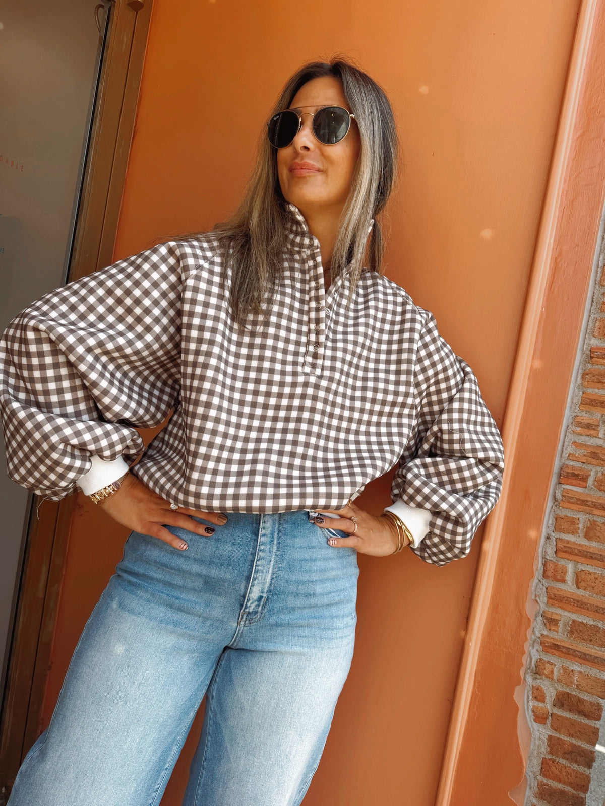 CHECKERED PIPER SNAP BUTTON SWEATER