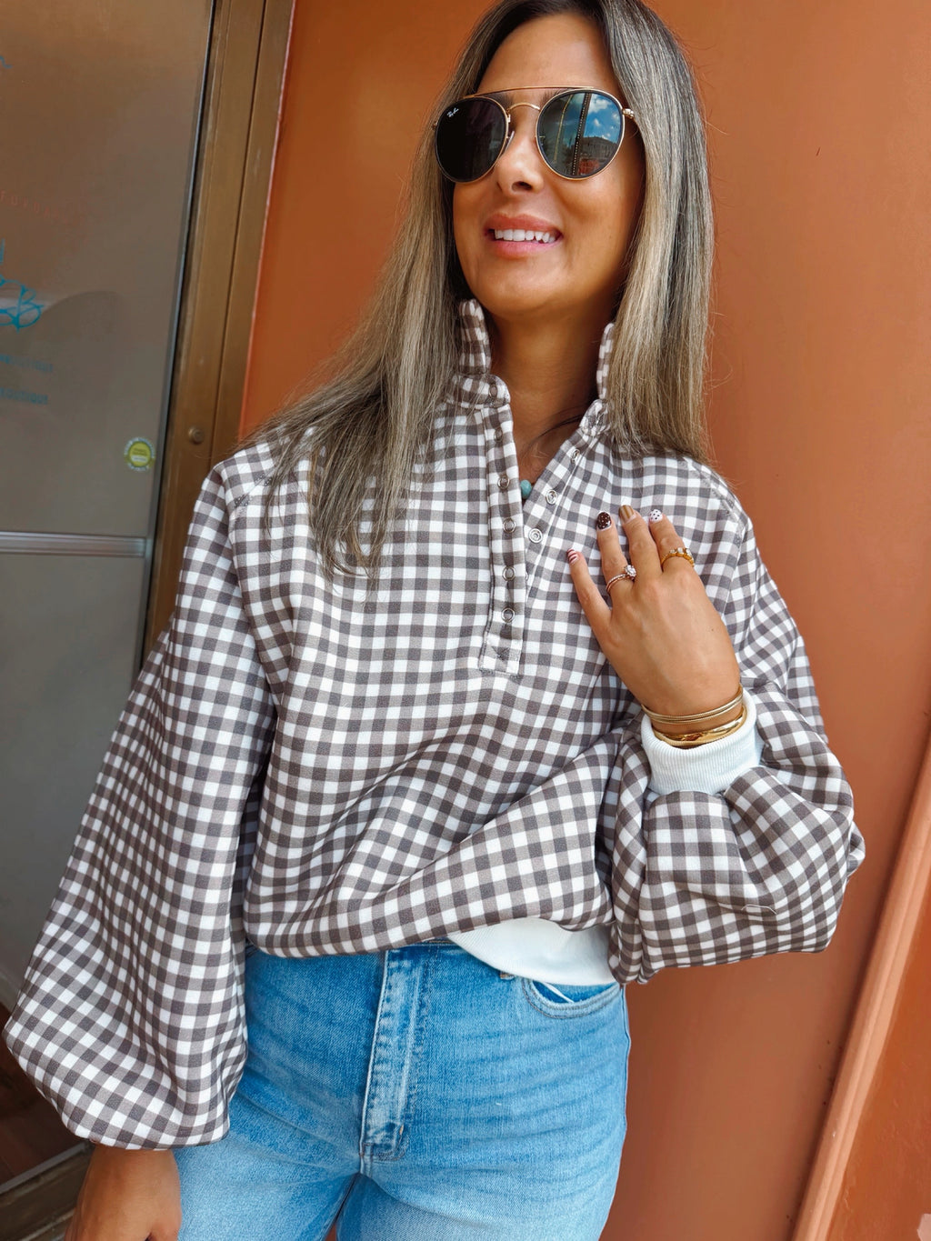 CHECKERED PIPER SNAP BUTTON SWEATER