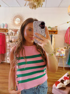 Pink & Green Sleeveless Sweater