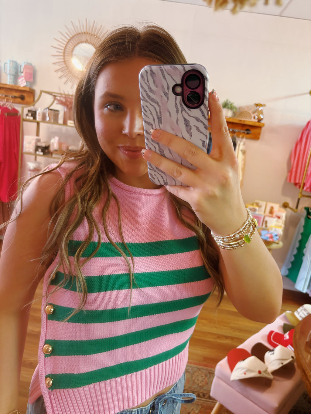 Pink & Green Sleeveless Sweater