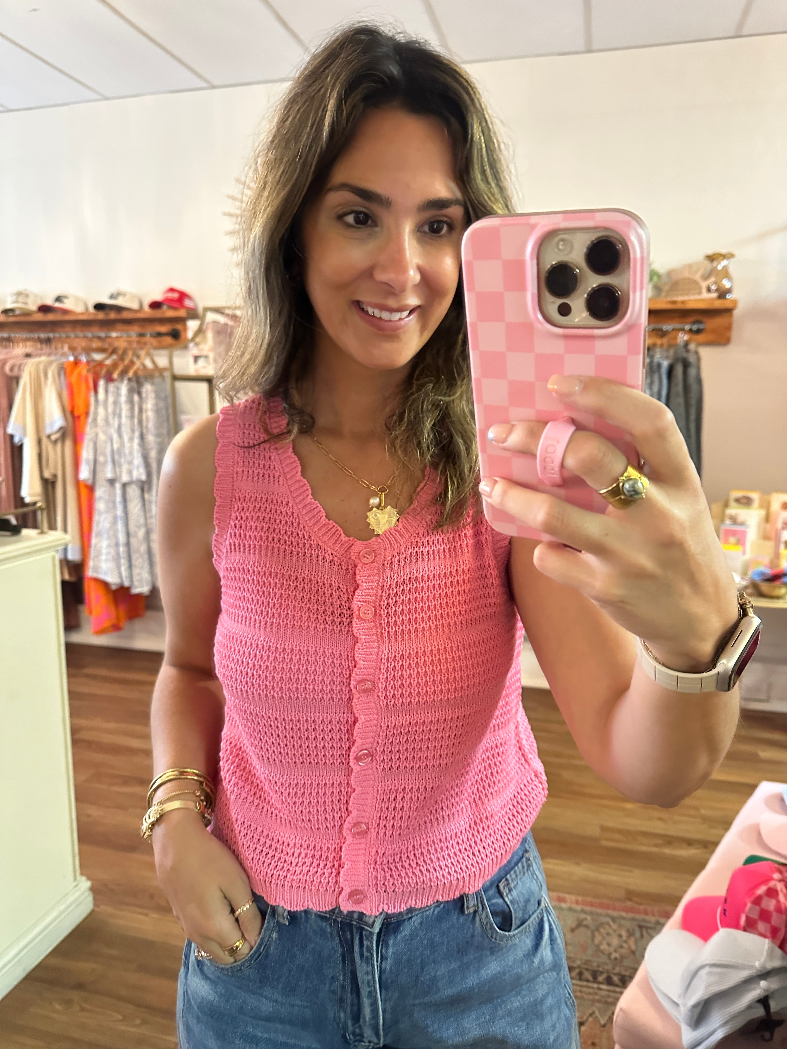 Scoop neck Button Down Vest