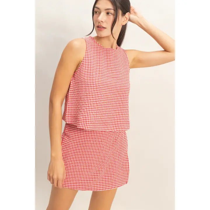 Gingham Sleeveless Top and Skort Set