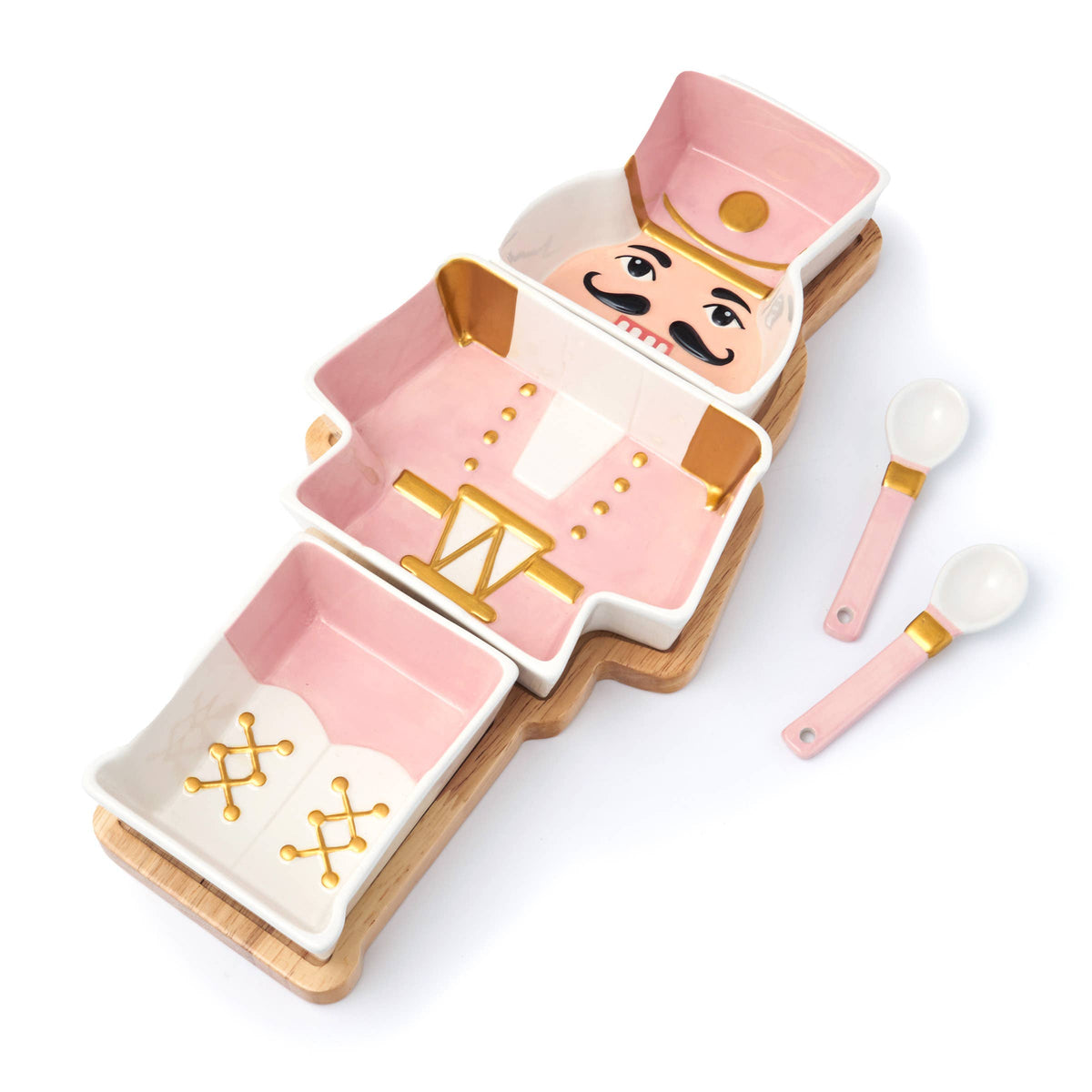 Nutcracker Plate with Wood Board - Pink & Gold Holiday Decor