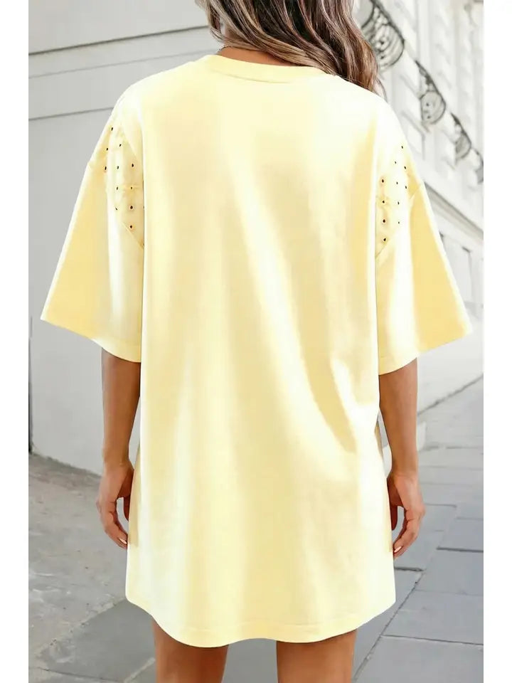 Yellow Embroidered Lace Mini Shirt Dress