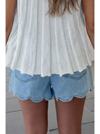 Scalloped Trim Pockets Denim Shorts