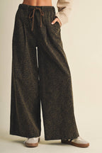 Drawstring Leopard Print Wide-Leg Trousers