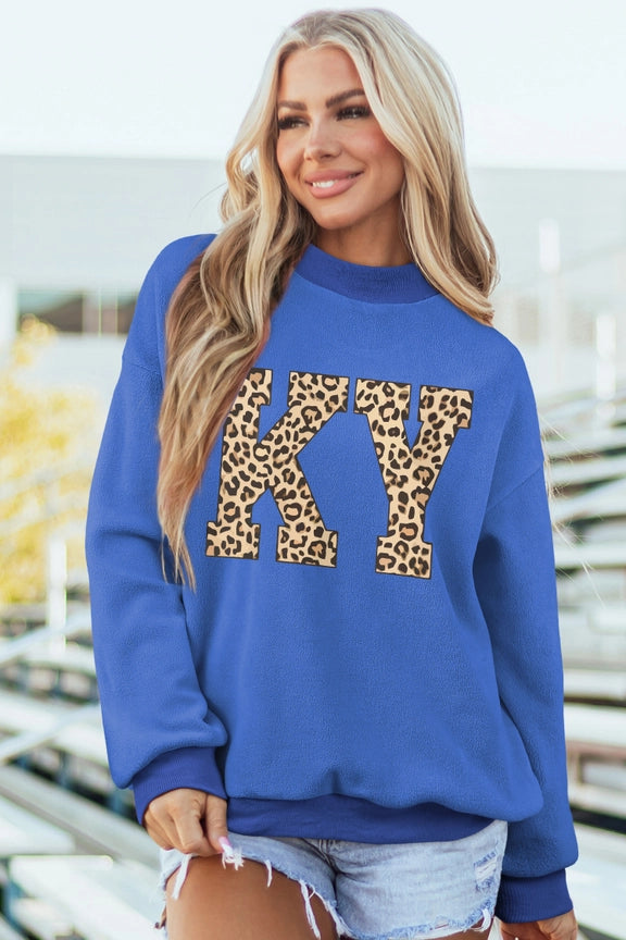 Leopard Ky Print Reversible Mock Neck Sweatshirt