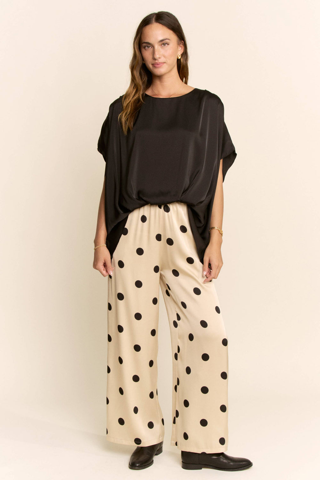 Polka Dot Satin Wide-Leg Pants