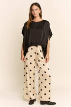 Polka Dot Satin Wide-Leg Pants