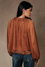RUFFLED NECK FRONT TIES CAMI LINED BLOUSE