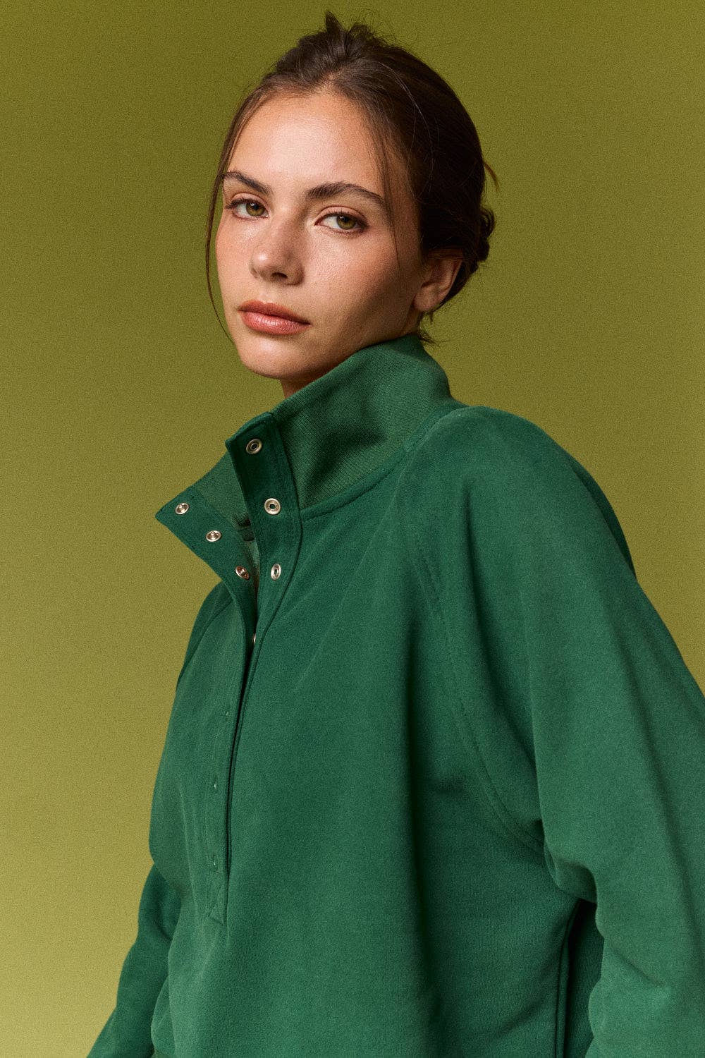 Snap Button Mock Neck Pullover