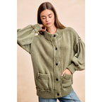 WASHED RIB BANDED COTTON SWEATER KNT CARDIGAN TOP
