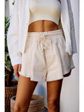 Frayed Hem Paperbag Waist Rope Shorts: Off white