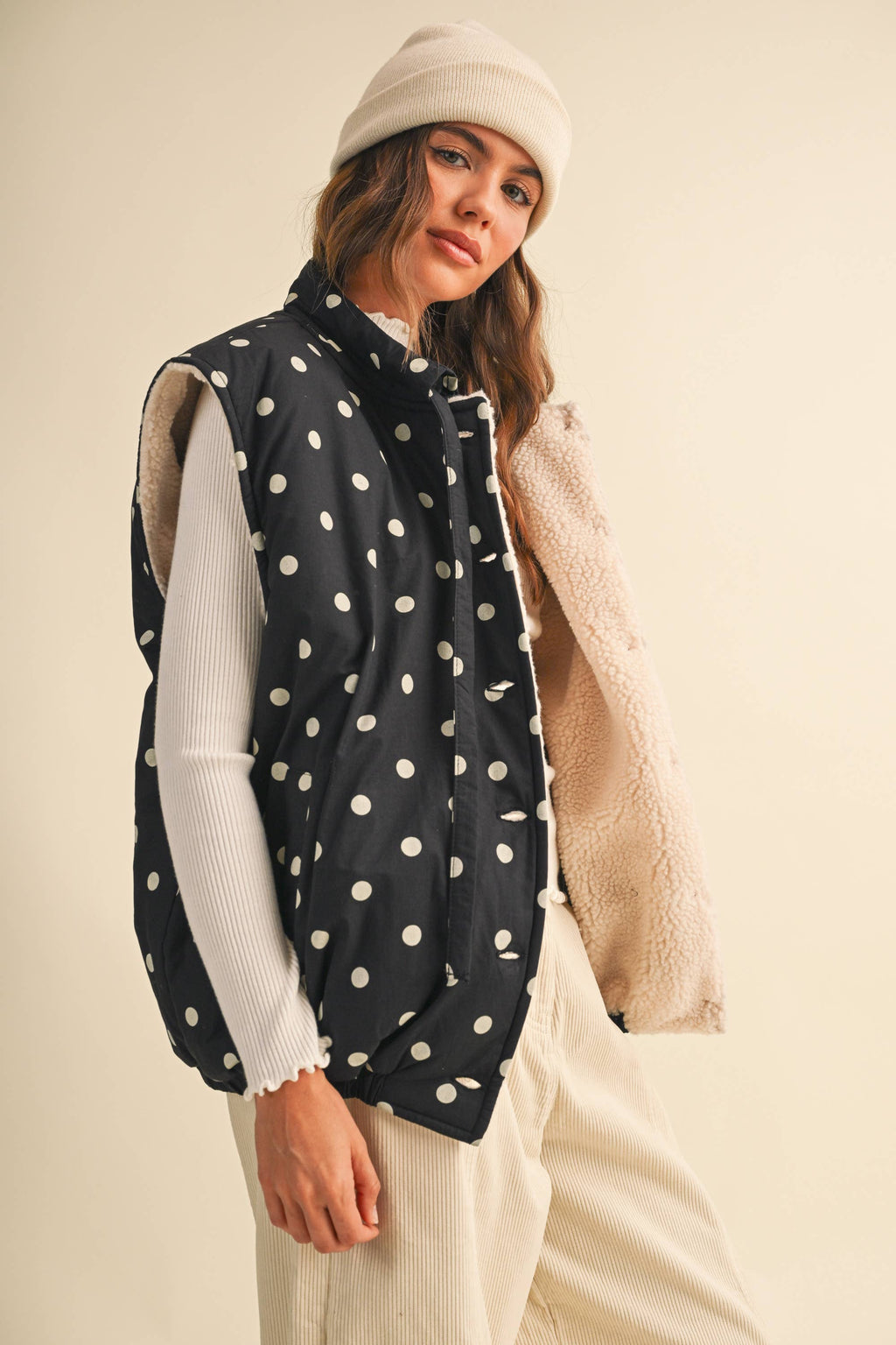 Fleece Lined Polka Dot Vest
