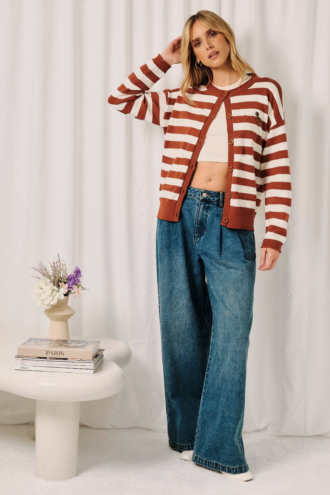 OLIVE EMBROIDERY STRIPE CARDIGAN