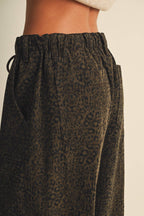 Drawstring Leopard Print Wide-Leg Trousers
