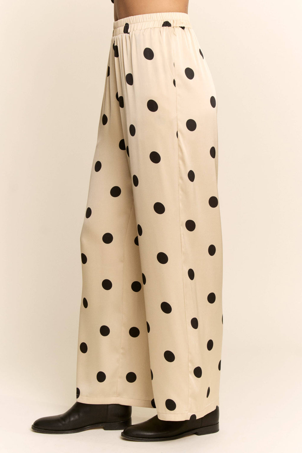 Polka Dot Satin Wide-Leg Pants
