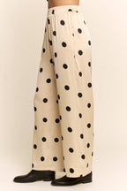 Polka Dot Satin Wide-Leg Pants