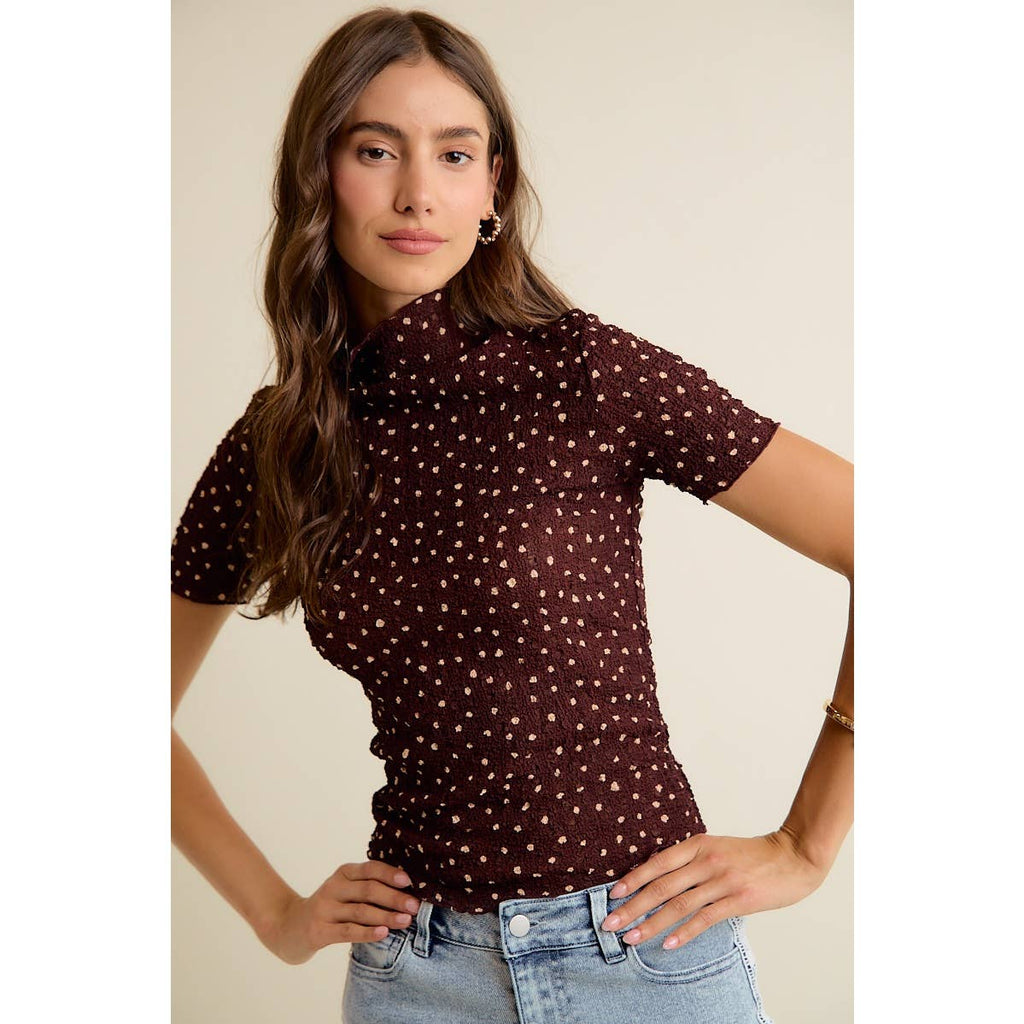 POLKA DOT CRINKLED SHORT SLEEVES TOP