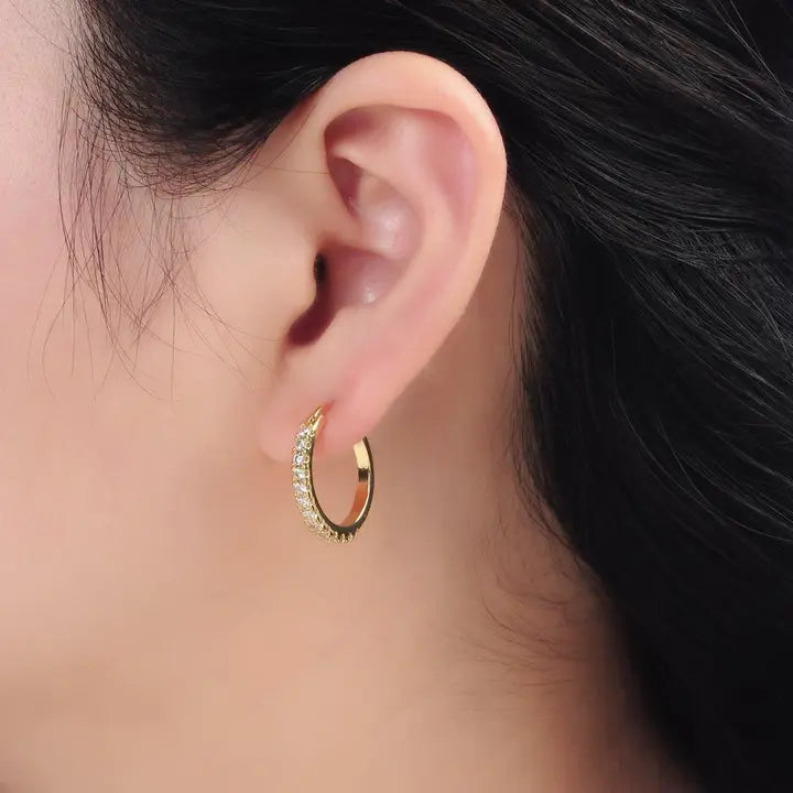 4K Gold Filled 20mm Micro Paved Cz Latch Hoop Earrings