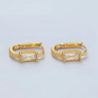 24K Gold Filled 18mm Baguette Cz Dotted Oblong Huggie Earrings