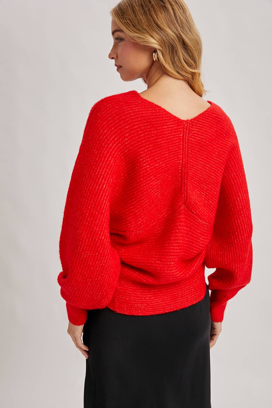 WRAP CROSSOVER RIBBED FUZZY KNIT SWEATER PULLOVER