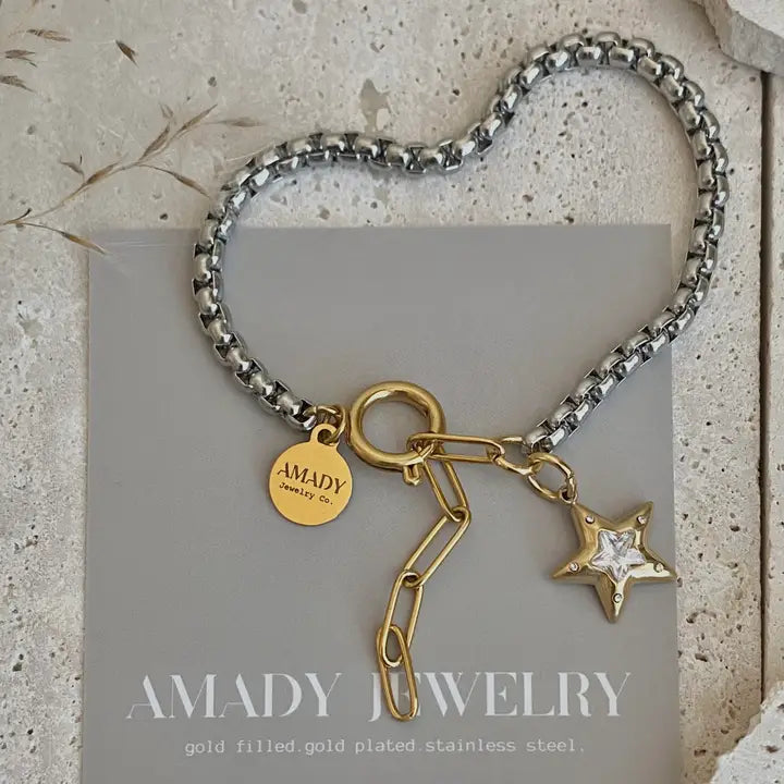 Star charm  two tone silver and gold ombre pendant bracelet