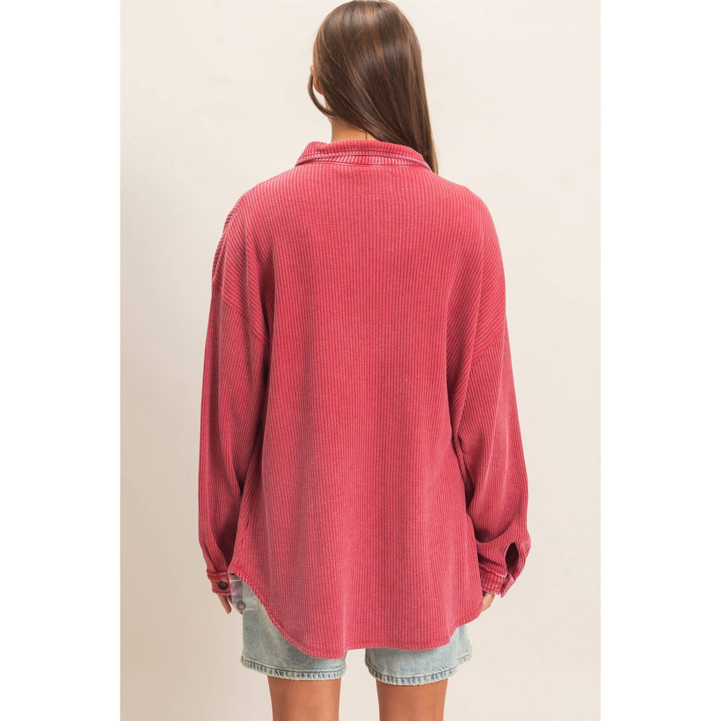 Cherry Waffle Knit Shacket