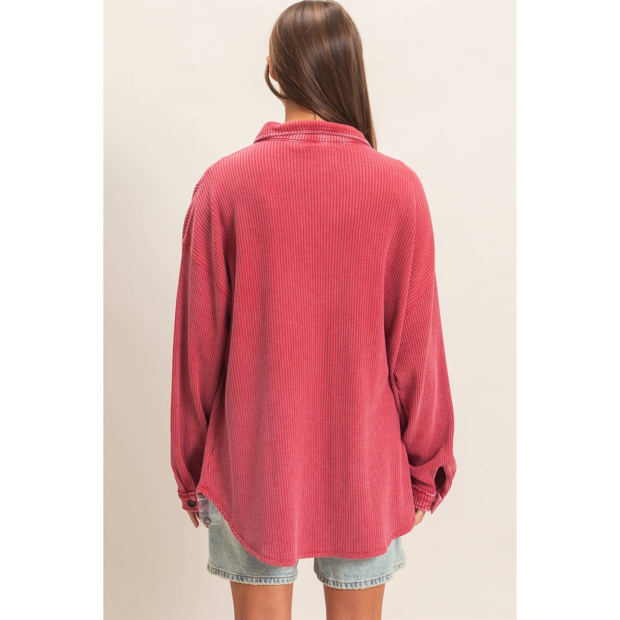 Cherry Waffle Knit Shacket