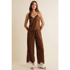 SATIN POLKA DOT WIDE LEG PANTS WITH LACE