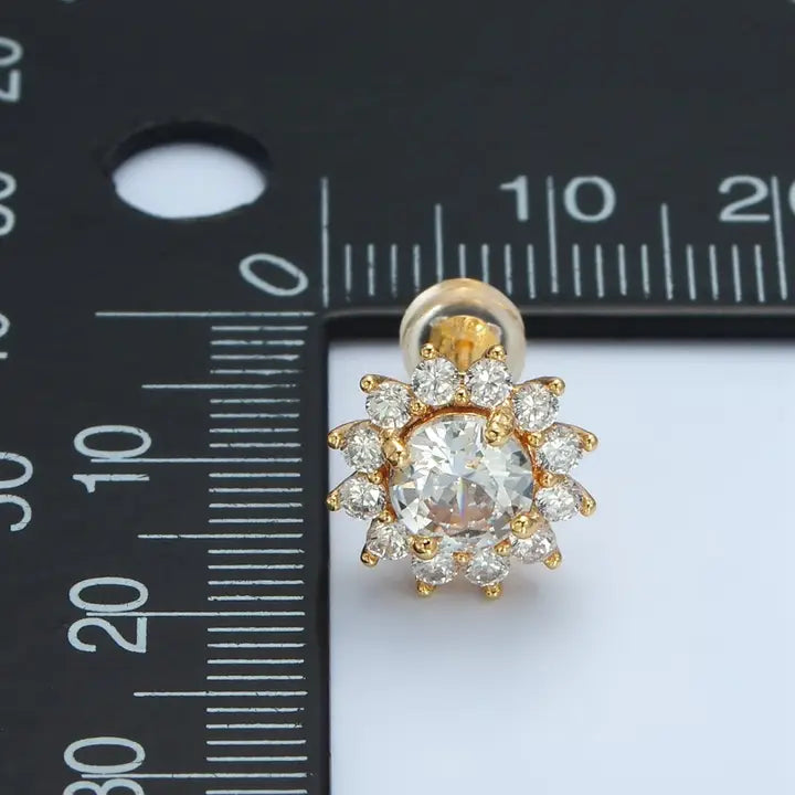 24K Gold Filled Clear Cz Celestial Sun Stud Earrings