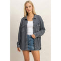 Mineral Wash Waffle Knit Button-Up Shacket