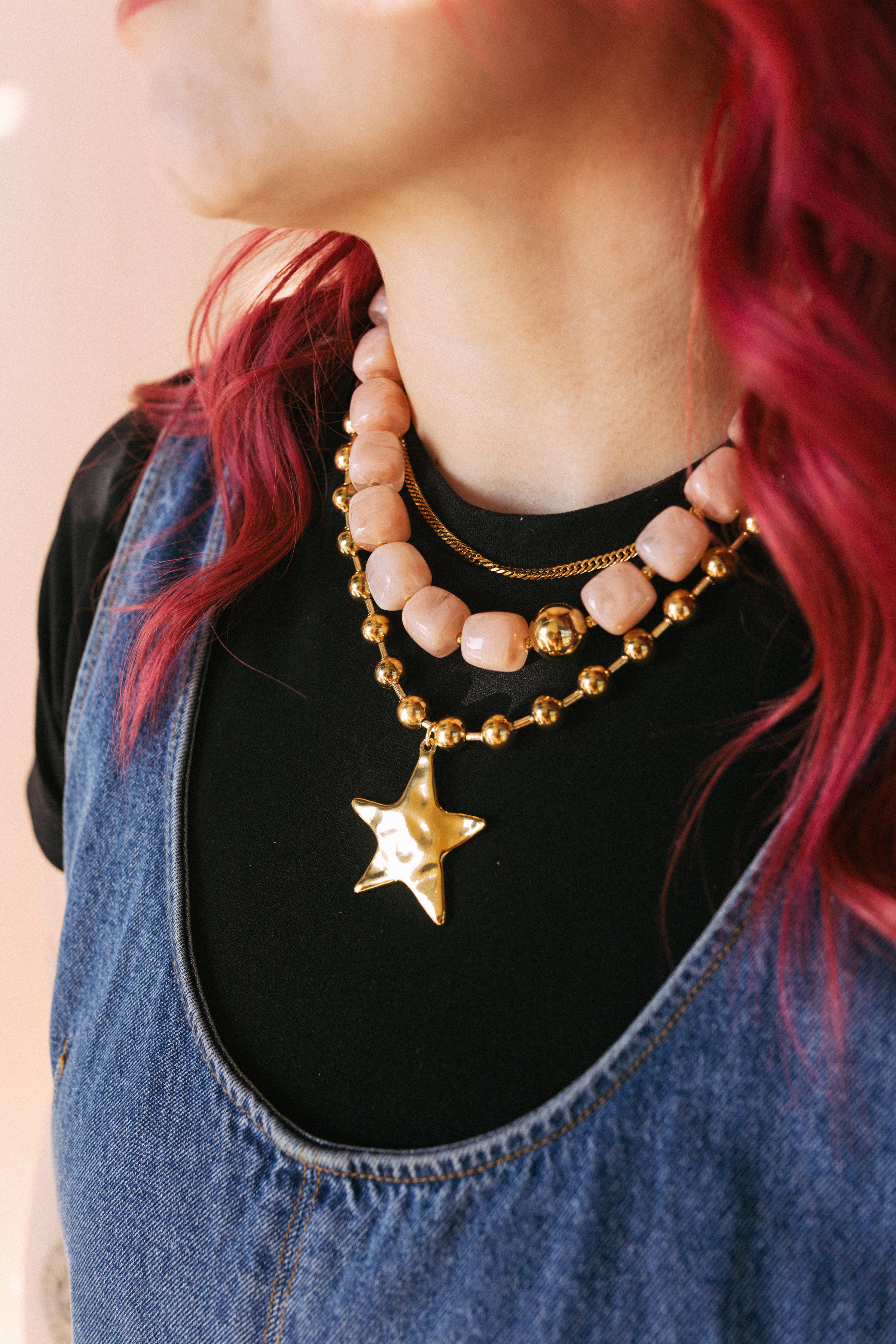 Noemi Chunky Beaded Necklace - Light Pink