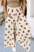 Brown-Tan Polka Dots High Waist Wide Leg Full-length Pants