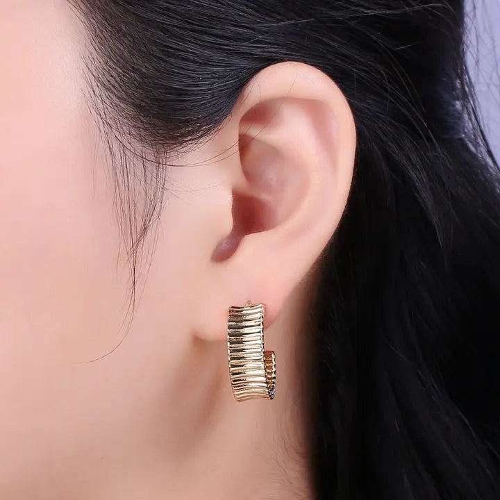24K Gold Filled Chunky Striped Hoop Earrings