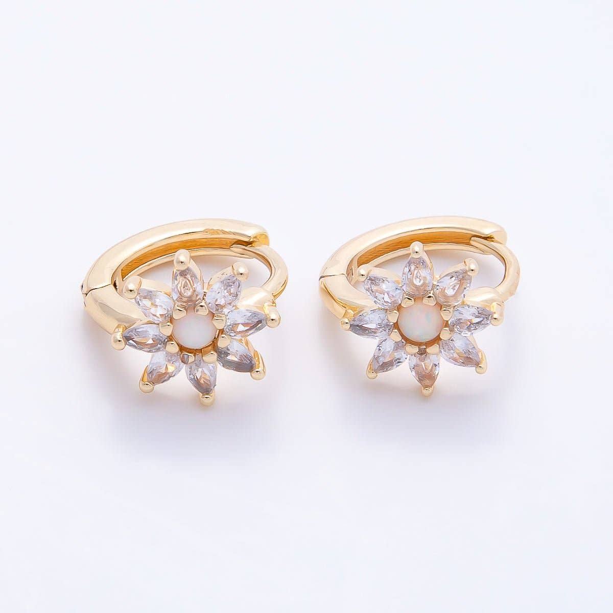 White Opal Marquise CZ Flower Cartilage Huggie