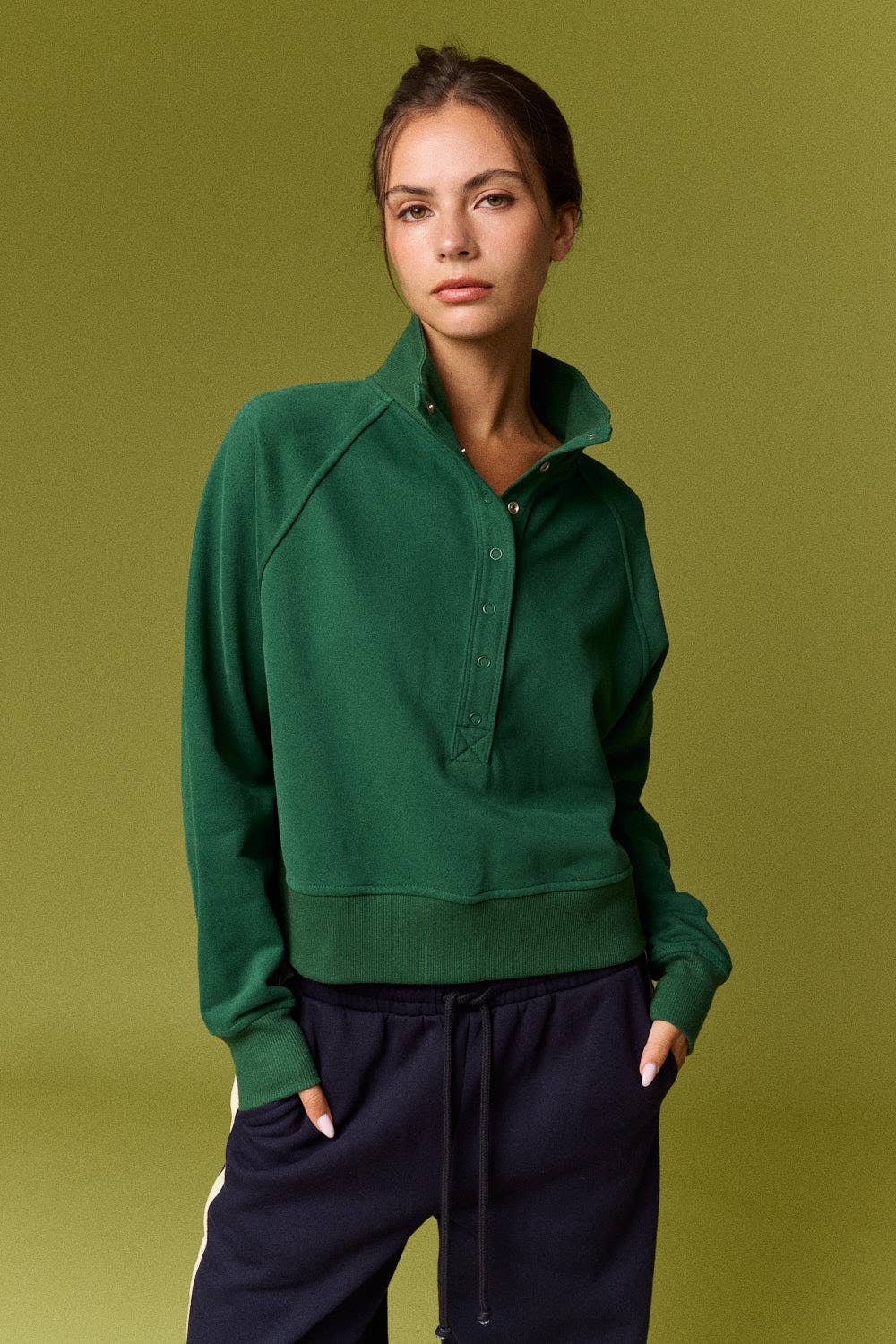 Snap Button Mock Neck Pullover