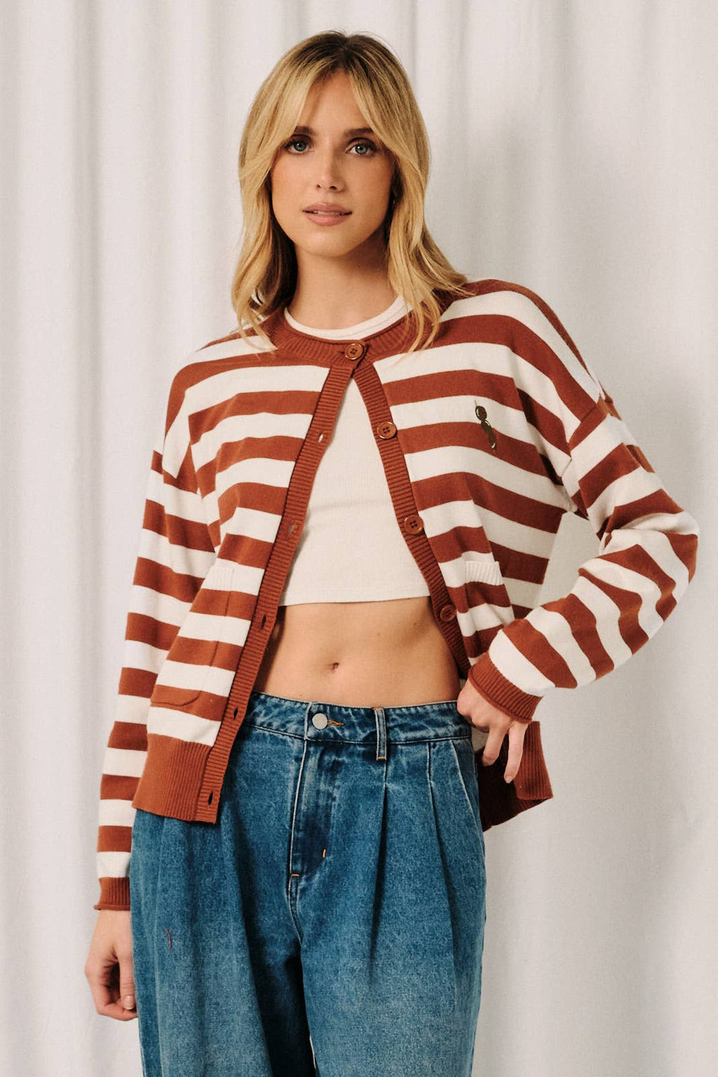 OLIVE EMBROIDERY STRIPE CARDIGAN